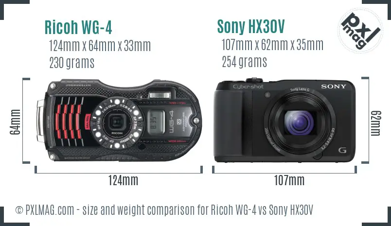 Ricoh WG-4 vs Sony HX30V size comparison