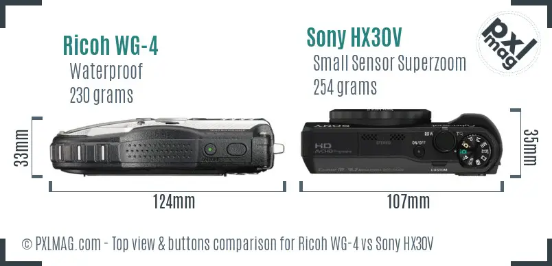 Ricoh WG-4 vs Sony HX30V top view buttons comparison