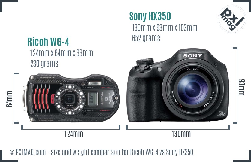Ricoh WG-4 vs Sony HX350 size comparison