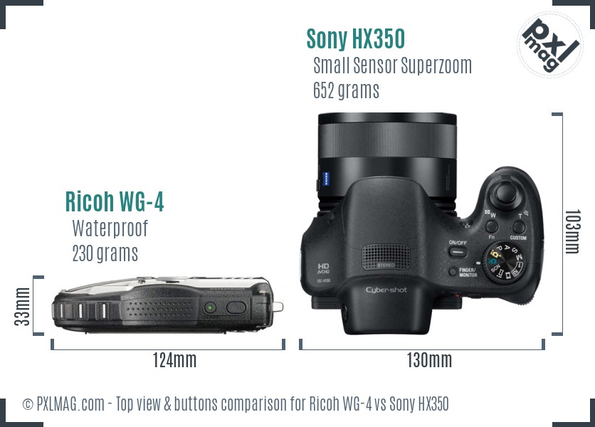 Ricoh WG-4 vs Sony HX350 top view buttons comparison