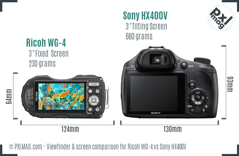 Ricoh WG-4 vs Sony HX400V Screen and Viewfinder comparison