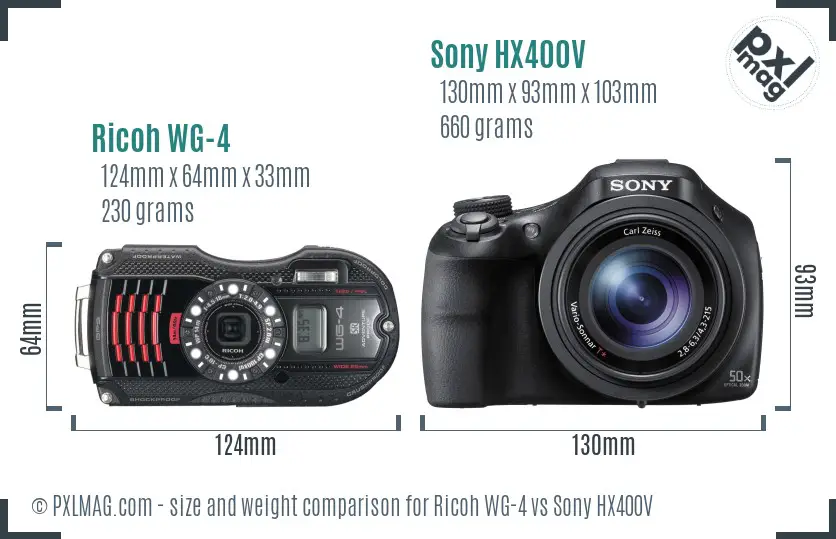 Ricoh WG-4 vs Sony HX400V size comparison