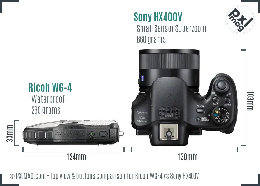 Ricoh WG-4 vs Sony HX400V top view buttons comparison