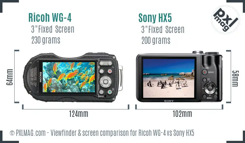 Ricoh WG-4 vs Sony HX5 Screen and Viewfinder comparison