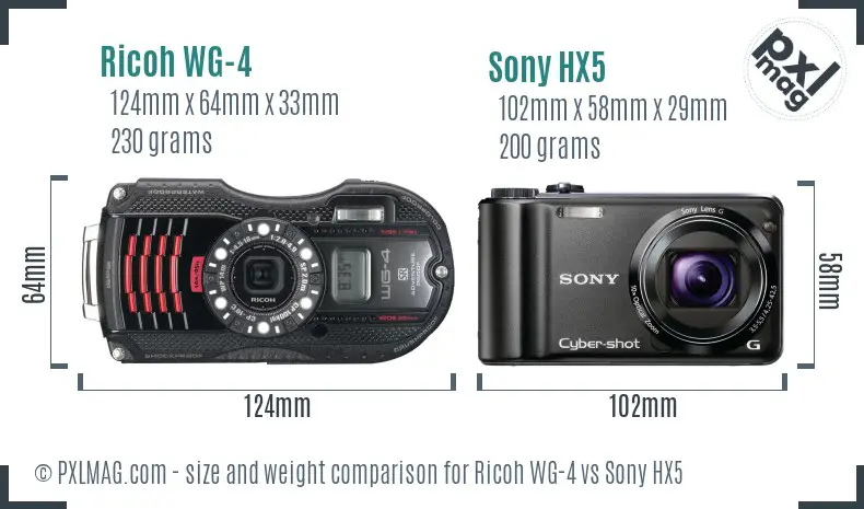 Ricoh WG-4 vs Sony HX5 size comparison