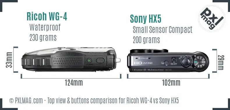 Ricoh WG-4 vs Sony HX5 top view buttons comparison