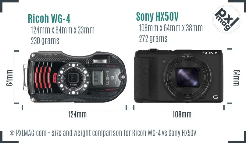 Ricoh WG-4 vs Sony HX50V size comparison