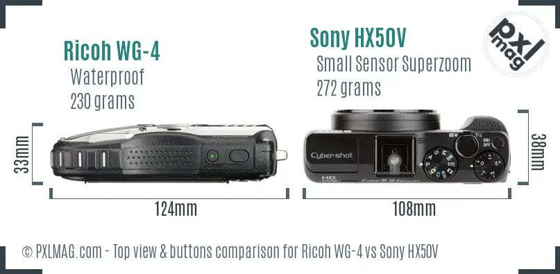 Ricoh WG-4 vs Sony HX50V top view buttons comparison