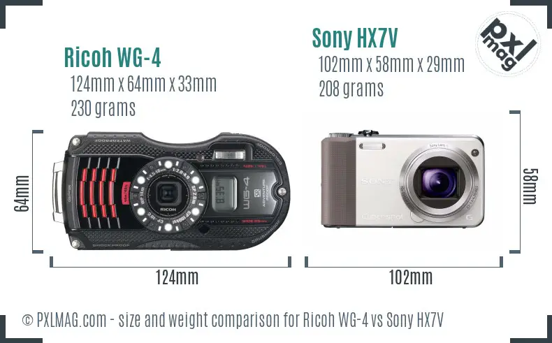 Ricoh WG-4 vs Sony HX7V size comparison