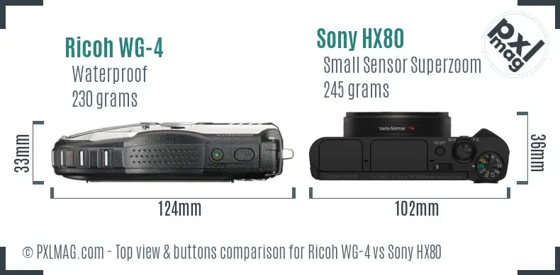 Ricoh WG-4 vs Sony HX80 top view buttons comparison