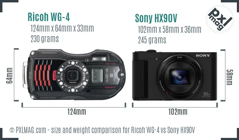 Ricoh WG-4 vs Sony HX90V size comparison