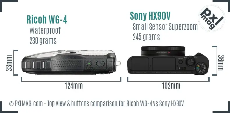 Ricoh WG-4 vs Sony HX90V top view buttons comparison