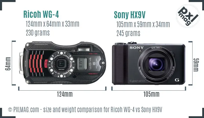 Ricoh WG-4 vs Sony HX9V size comparison