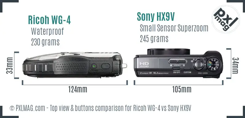 Ricoh WG-4 vs Sony HX9V top view buttons comparison