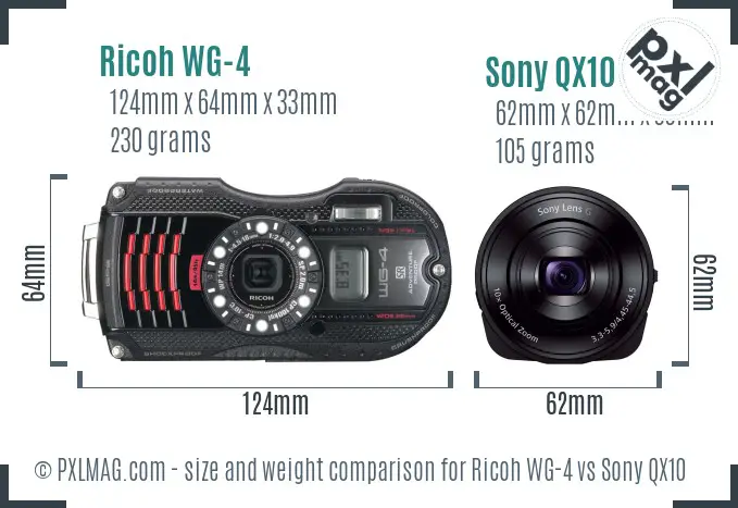 Ricoh WG-4 vs Sony QX10 size comparison