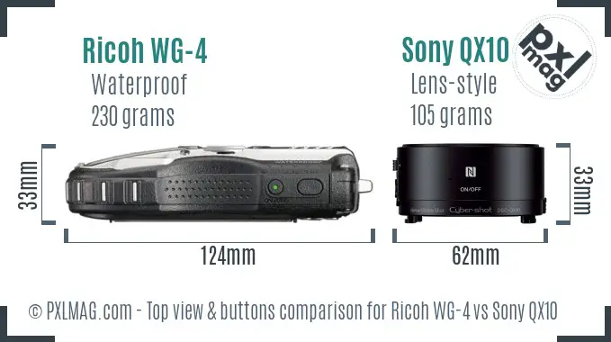 Ricoh WG-4 vs Sony QX10 top view buttons comparison