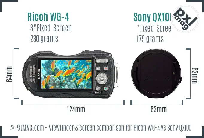 Ricoh WG-4 vs Sony QX100 Screen and Viewfinder comparison