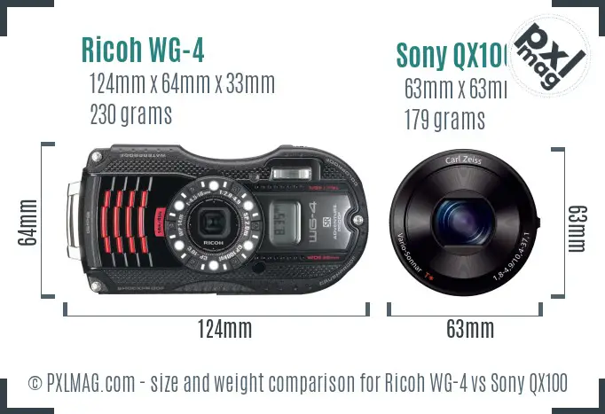 Ricoh WG-4 vs Sony QX100 size comparison