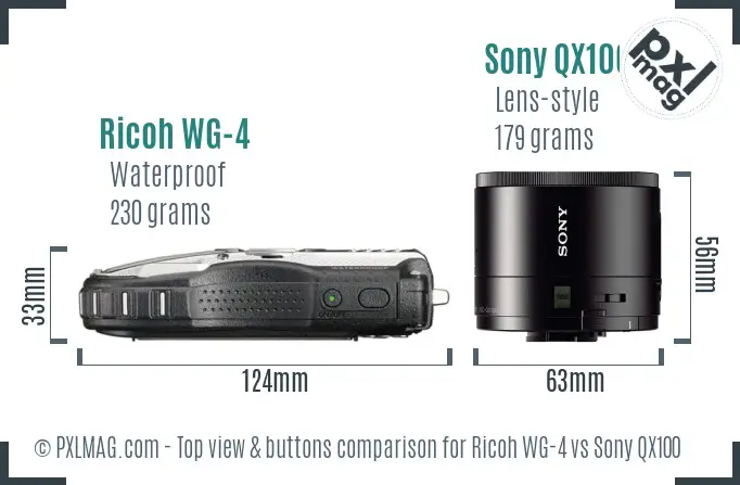 Ricoh WG-4 vs Sony QX100 top view buttons comparison