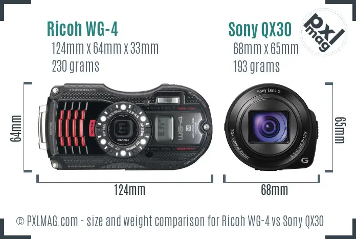 Ricoh WG-4 vs Sony QX30 size comparison Ricoh WG-4 vs Sony QX30 size comparison