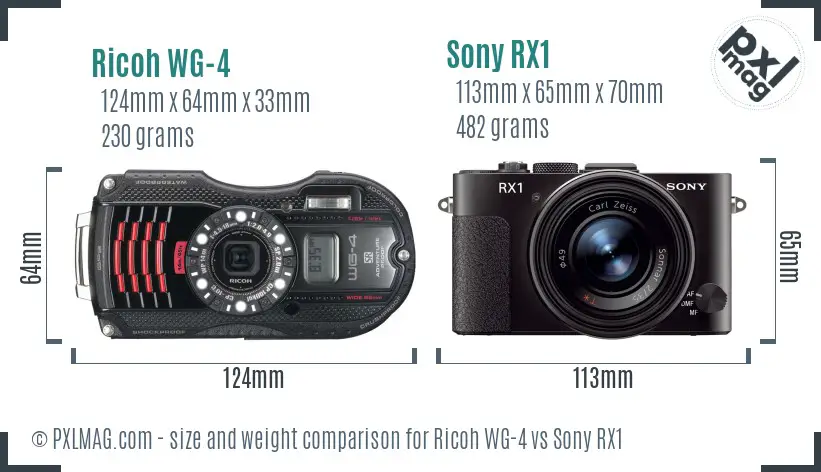 Ricoh WG-4 vs Sony RX1 size comparison