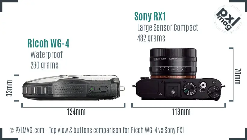 Ricoh WG-4 vs Sony RX1 top view buttons comparison