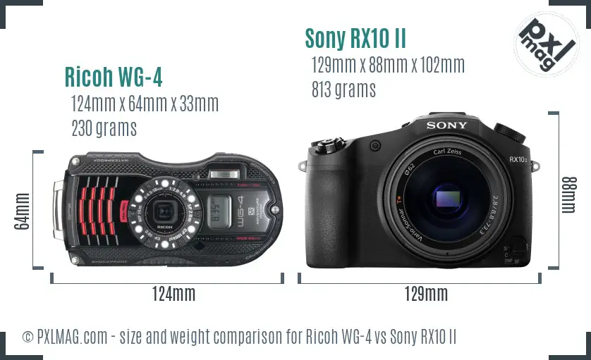 Ricoh WG-4 vs Sony RX10 II size comparison