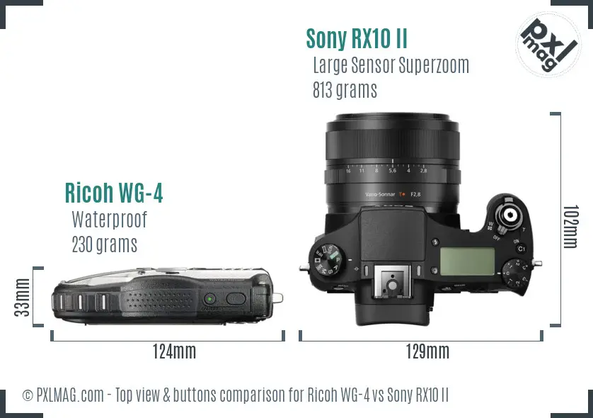 Ricoh WG-4 vs Sony RX10 II top view buttons comparison