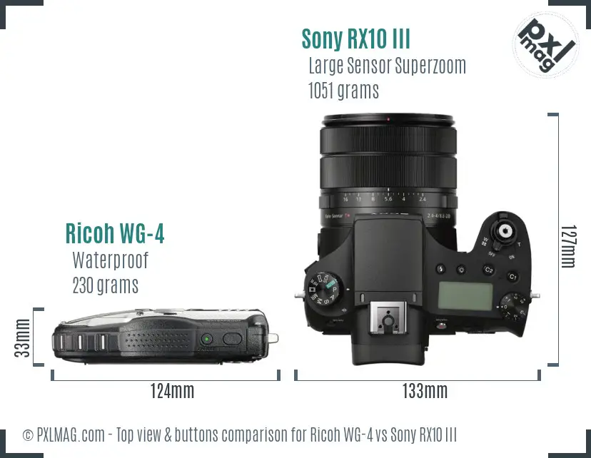 Ricoh WG-4 vs Sony RX10 III top view buttons comparison