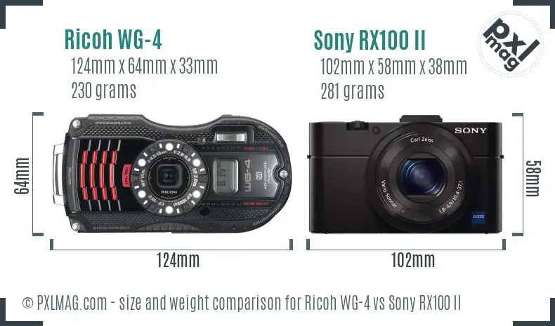 Ricoh WG-4 vs Sony RX100 II size comparison