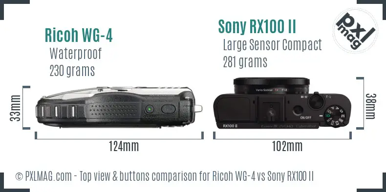 Ricoh WG-4 vs Sony RX100 II top view buttons comparison