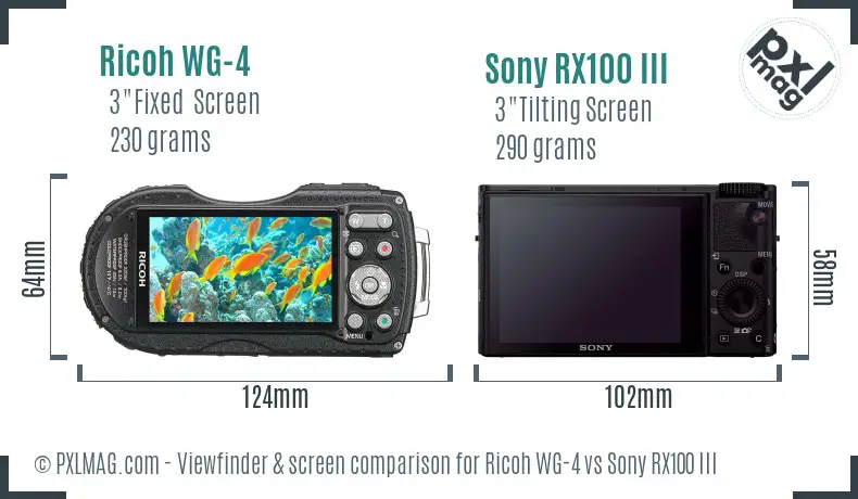 Ricoh WG-4 vs Sony RX100 III Screen and Viewfinder comparison