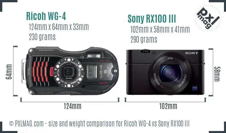 Ricoh WG-4 vs Sony RX100 III size comparison