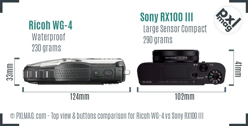 Ricoh WG-4 vs Sony RX100 III top view buttons comparison