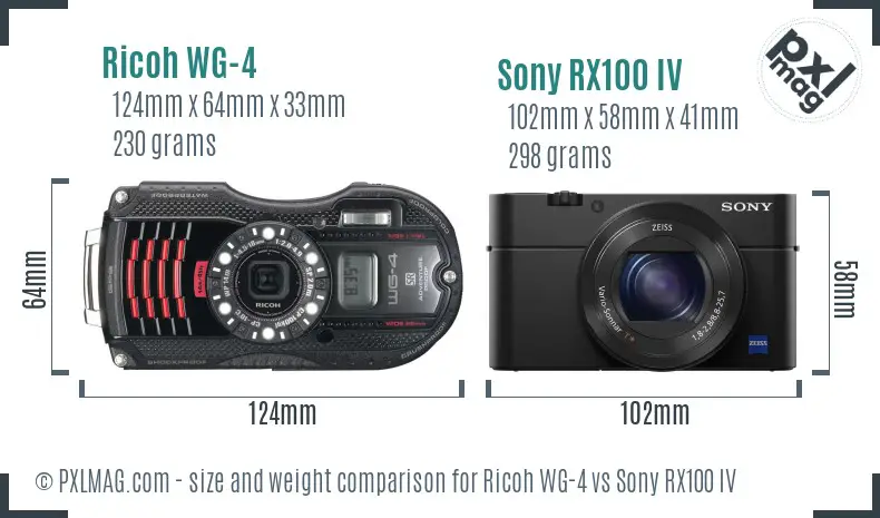 Ricoh WG-4 vs Sony RX100 IV size comparison