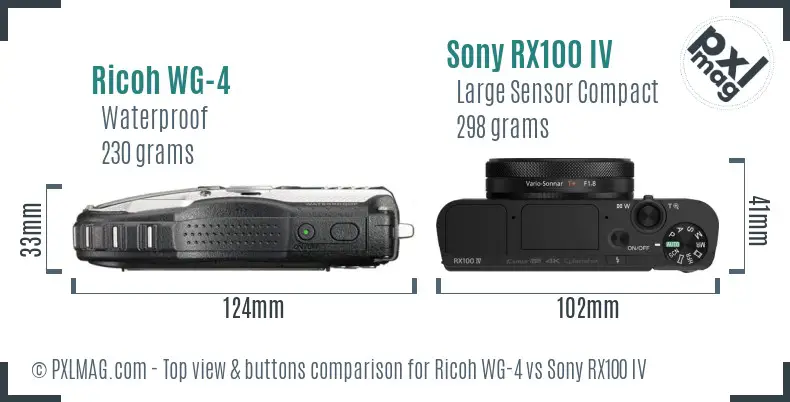 Ricoh WG-4 vs Sony RX100 IV top view buttons comparison