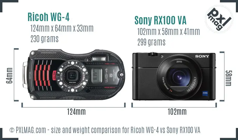 Ricoh WG-4 vs Sony RX100 VA size comparison