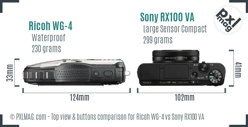 Ricoh WG-4 vs Sony RX100 VA top view buttons comparison