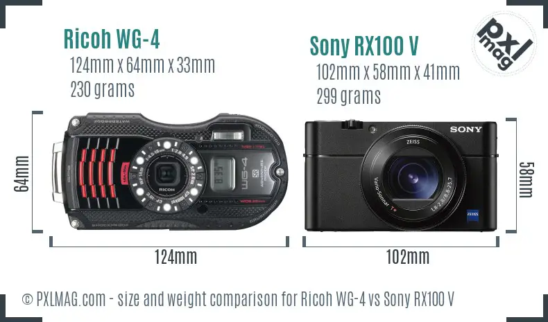 Ricoh WG-4 vs Sony RX100 V size comparison Ricoh WG-4 vs Sony RX100 V size comparison