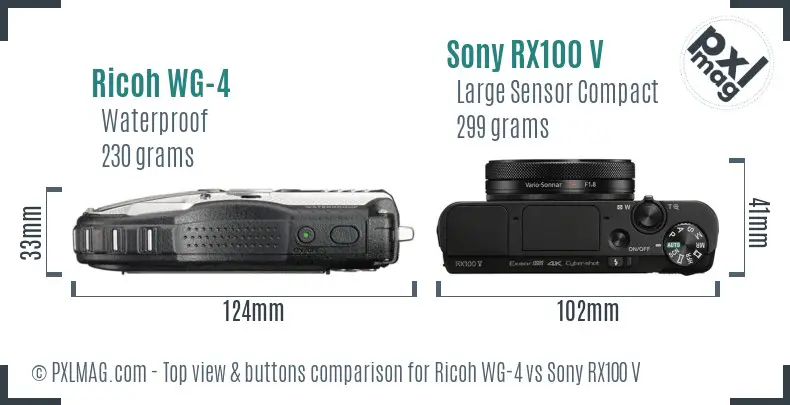 Ricoh WG-4 vs Sony RX100 V top view buttons comparison Ricoh WG-4 vs Sony RX100 V top view buttons comparison