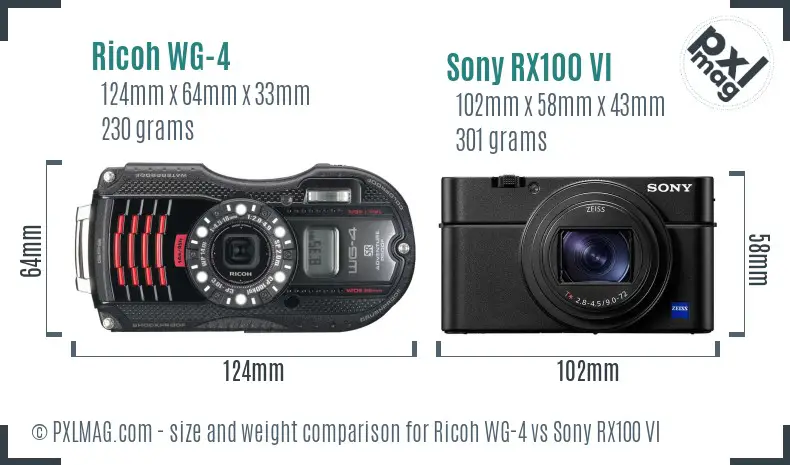 Ricoh WG-4 vs Sony RX100 VI size comparison