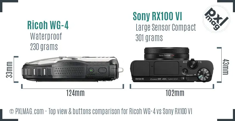 Ricoh WG-4 vs Sony RX100 VI top view buttons comparison