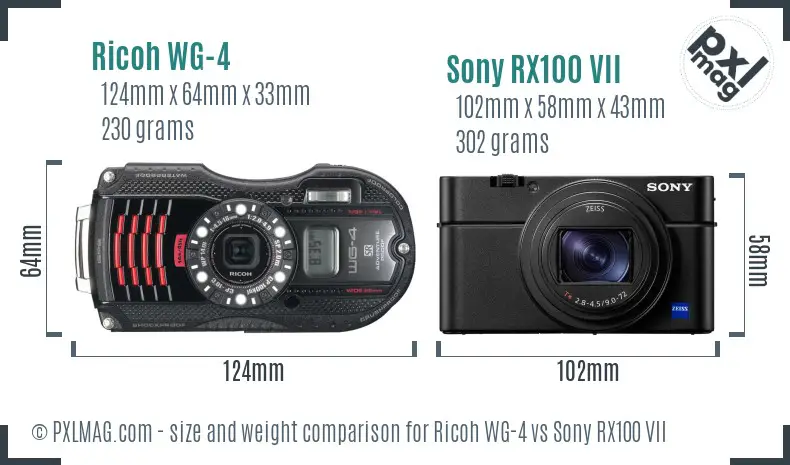 Ricoh WG-4 vs Sony RX100 VII size comparison
