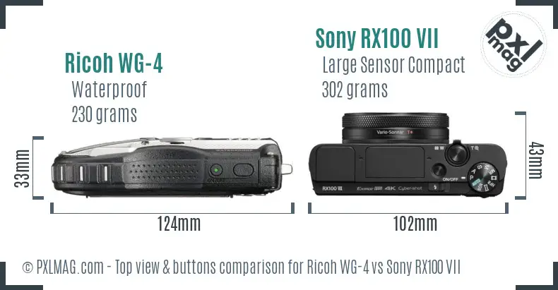 Ricoh WG-4 vs Sony RX100 VII top view buttons comparison
