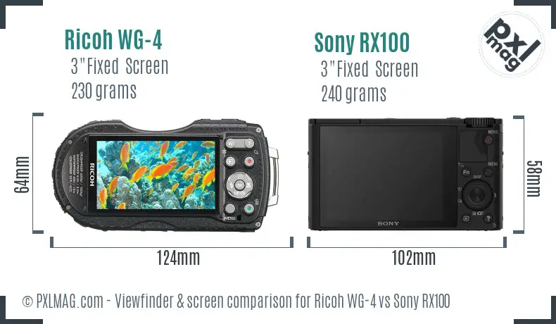 Ricoh WG-4 vs Sony RX100 Screen and Viewfinder comparison