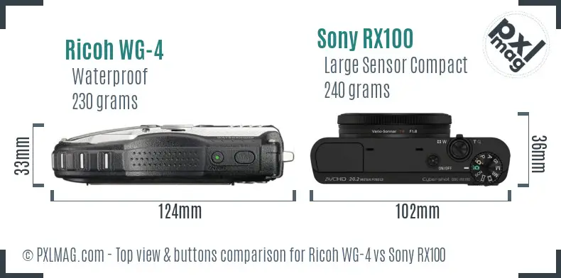 Ricoh WG-4 vs Sony RX100 top view buttons comparison