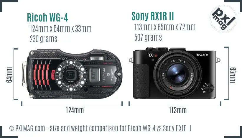 Ricoh WG-4 vs Sony RX1R II size comparison