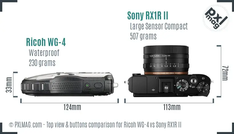 Ricoh WG-4 vs Sony RX1R II top view buttons comparison