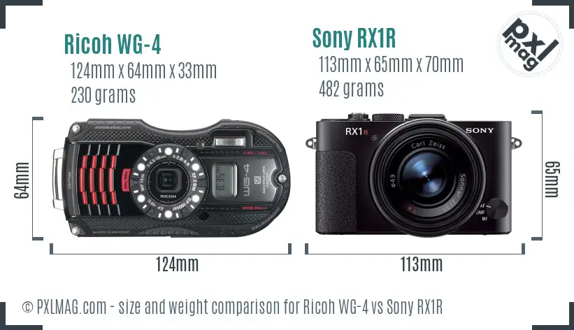 Ricoh WG-4 vs Sony RX1R size comparison