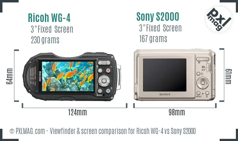 Ricoh WG-4 vs Sony S2000 Screen and Viewfinder comparison